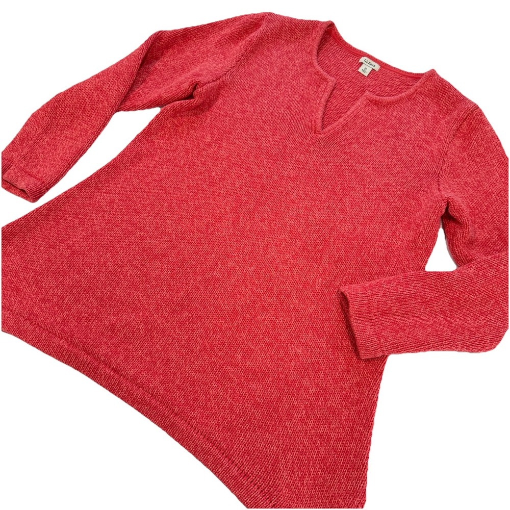 Vintage LL Bean Coral Marled Chunky Cotton Notch Neck Pullover Sweater XL PETITE
